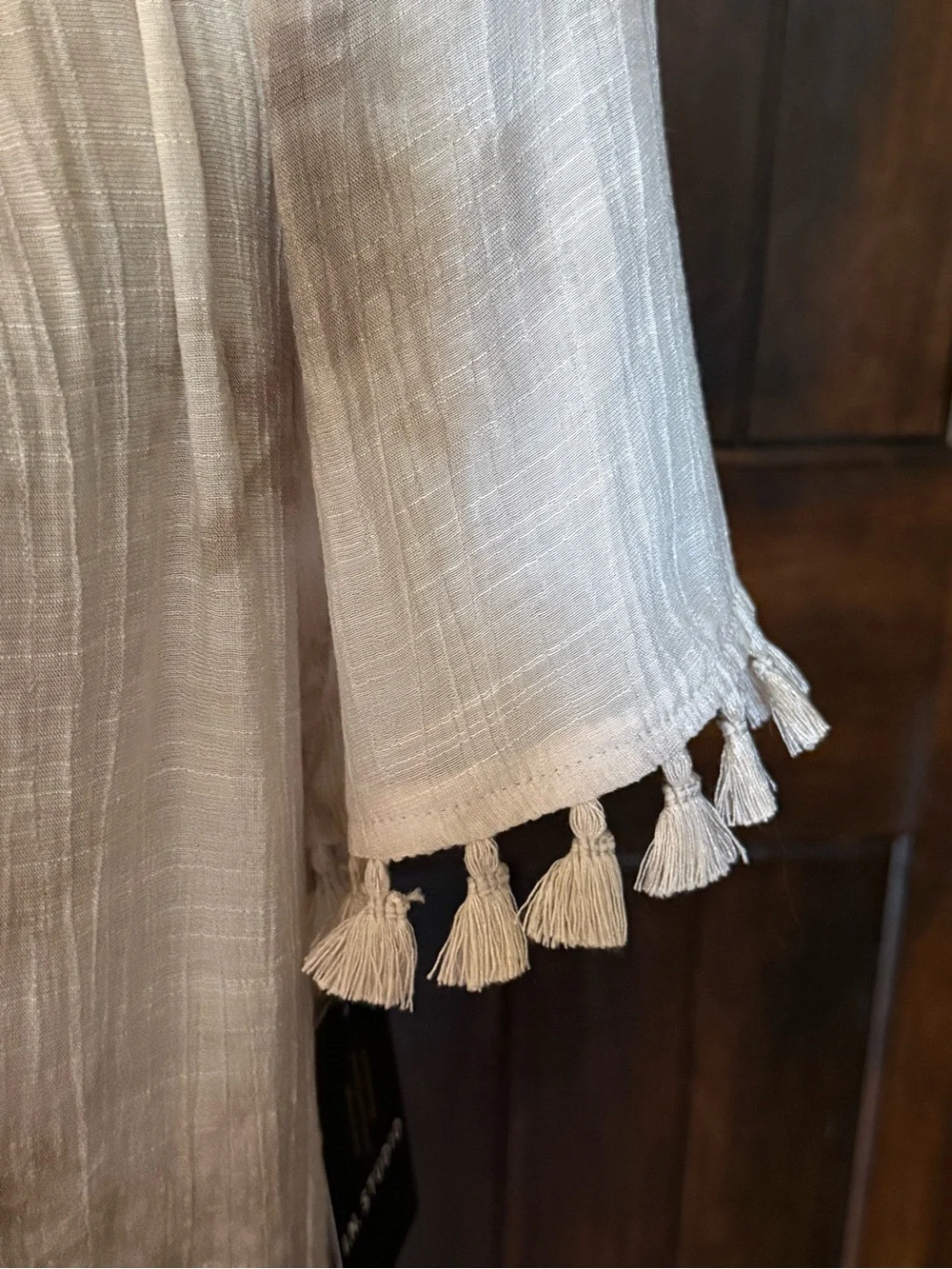 I.N. Studio Cream Tie-Dye Tassel Sleeve Blouse - Picture 2 of 5